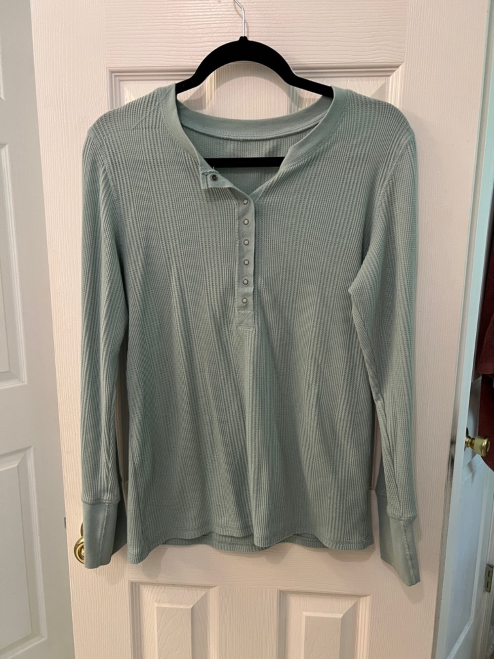 aerie Sage Green Long Sleeve Waffle Henley Top